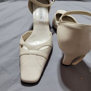 Low heel cream strap sandals